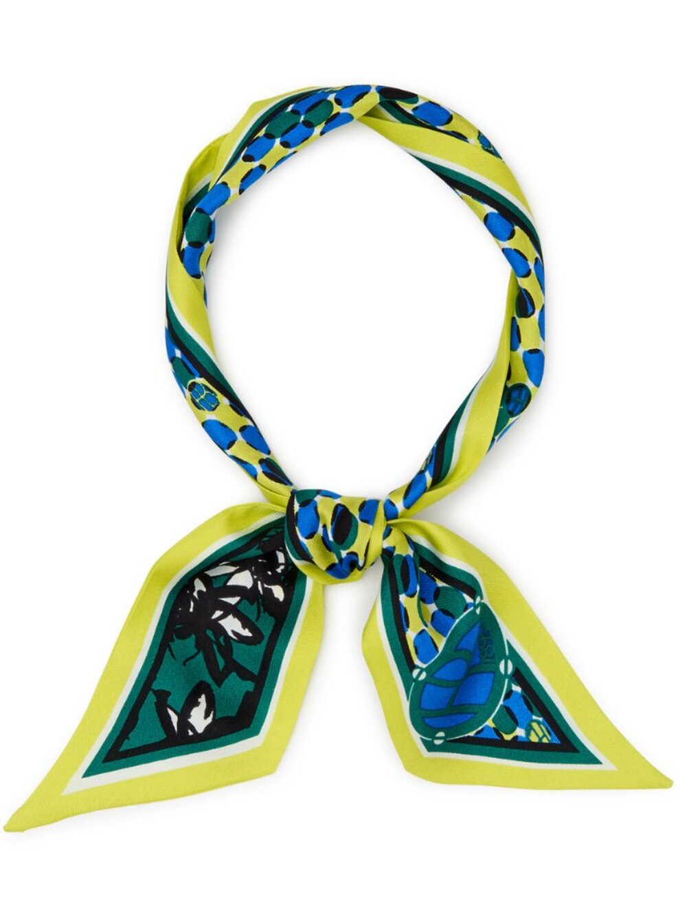 Brand New! Rare Henri Bendel Twilly Whimsy Floral Skinny Scarf in Yellow + Blue